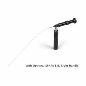 Ultra-Fine fiberscope, 0.5mm (0.0197”) in diameter x 305mm (12.0”) working length – Item 0.5x305-0 shown with optional LHDLE LED light handle