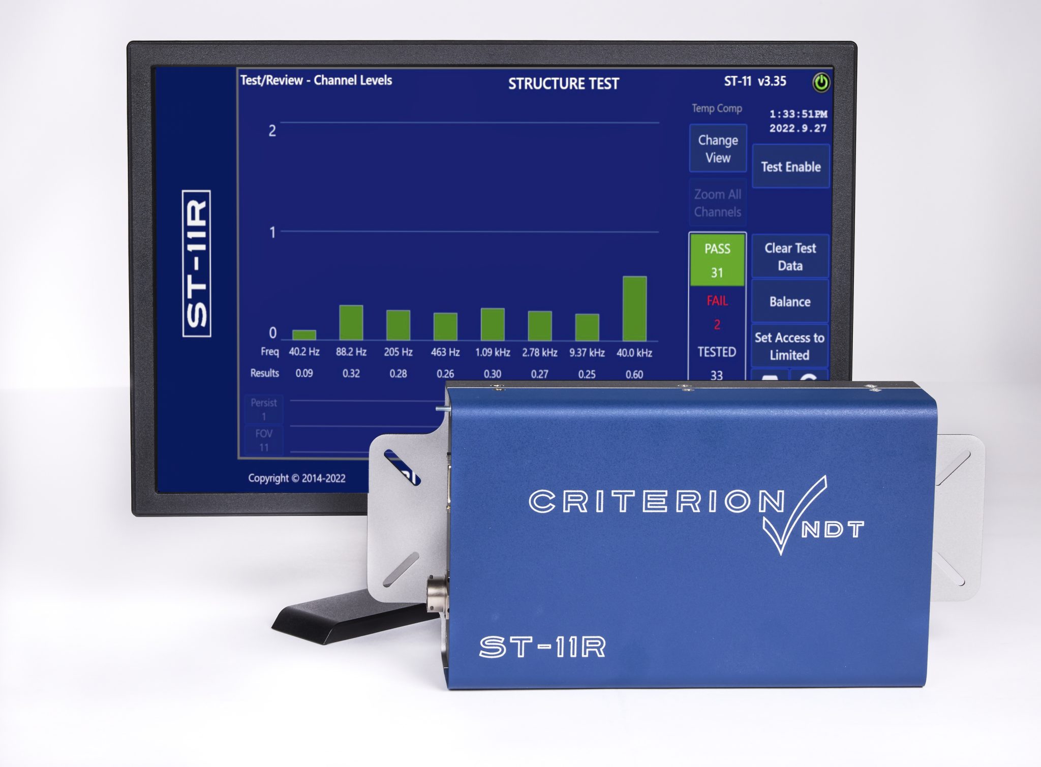 An advanced eight-frequency remote display tester for non-destructive inspection of materials at production line speed.